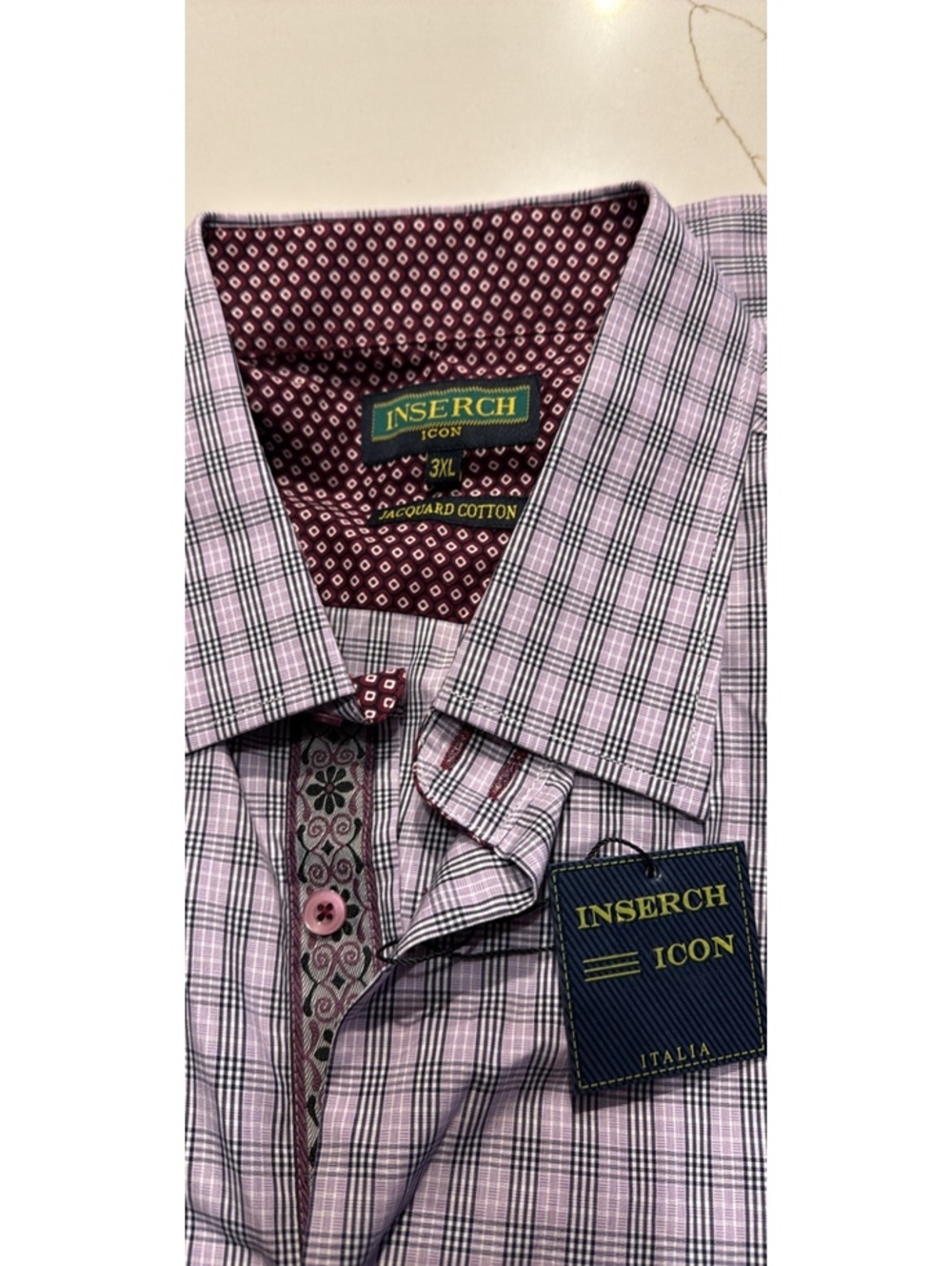 Inserch Icon Jacquard Italian Cotton Men's Button Down Shirt New 3XL